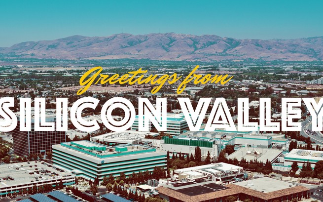 postcard reading "Greetings from Silicon Valley"