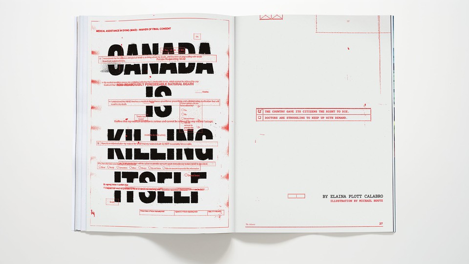 photo of Atlantic magazine open to the article "Canada Is Killing Itself"