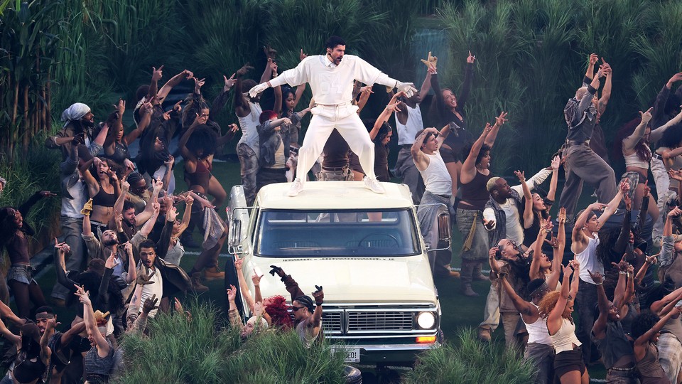 Bad Bunny performing at the Super Bowl