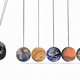 An illustration of an asteroid knocking into the planets of the solar system as if the objects were beads on an abacus