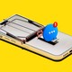 Illustration of an iPhone fashioned as a mousetrap