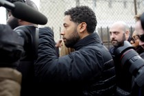 Jussie Smollett exits the Cook County Department of Corrections in Chicago after posting bail on Thursday.