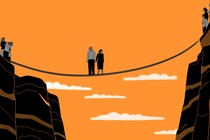 Illustration of a guilty couple between two families.