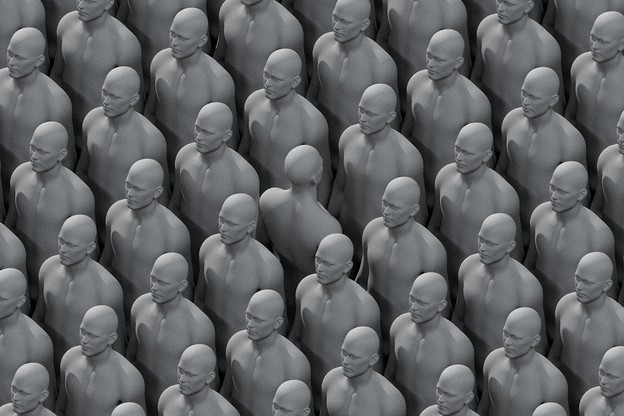 a sea of people with one person facing the opposite direction