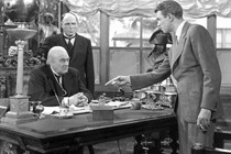 George Bailey confronts Henry Potter in a scene in 'It's a Wonderful Life'