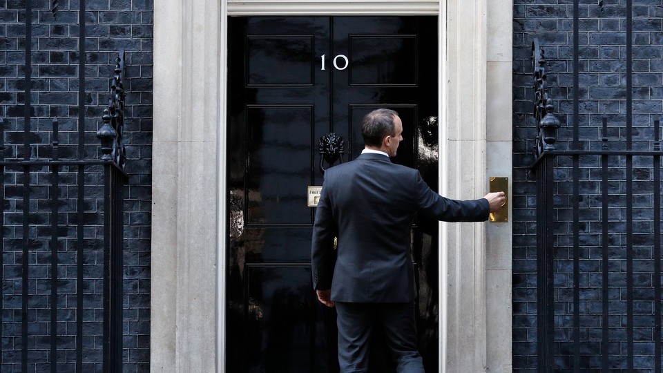 Now-former Brexit Secretary Dominic Raab arrives at 10 Downing Street on November 13.