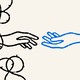 Illustration of a hand reaching out from barbed wire for another hand