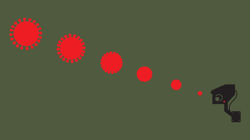 A video camera watches red dots get bigger and bigger.