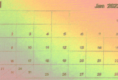 A multi-colored rendering of a January 2022 calendar.