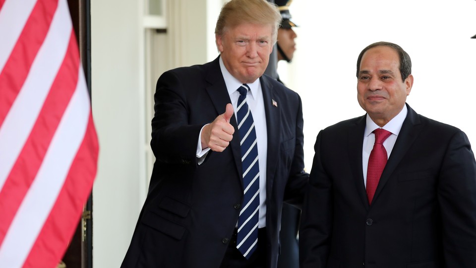 U.S. President Donald Trump welcomes Egyptian President Abdel Fattah al-Sisi to the White House on April 3, 2017. 