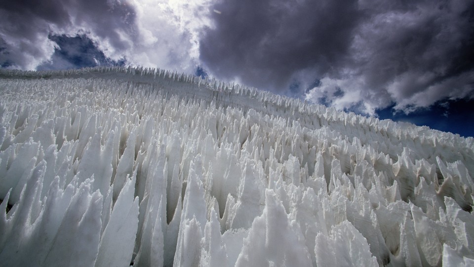 Penitentes, pillars of compacted snow, in Chile