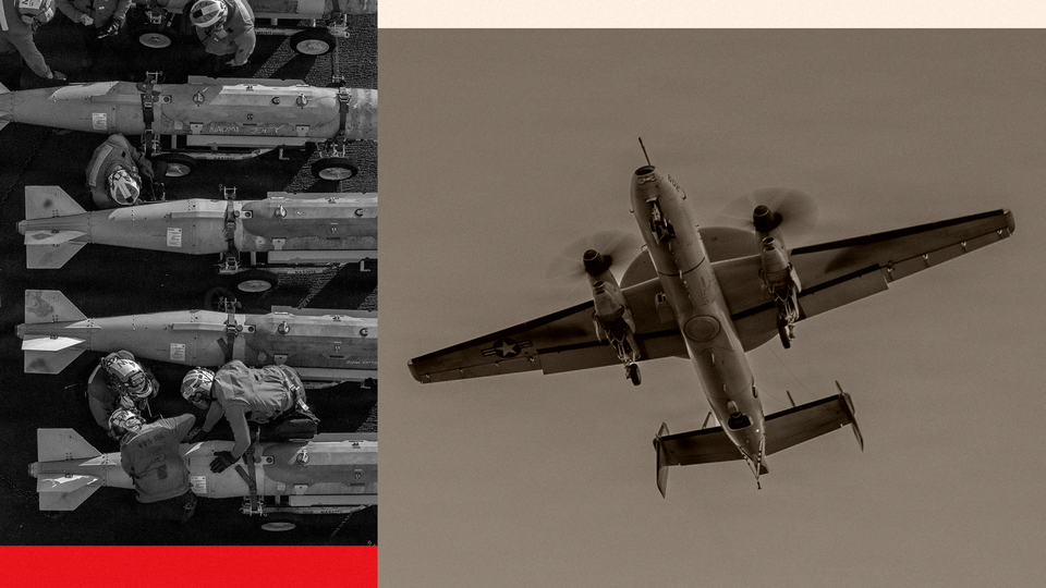 An illustration of stockpiles and a plane