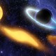 An illustration of a supermassive black hole digesting the remnants of a star
