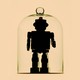 A humanoid robot inside a bell jar