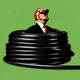 Illustration of Donald Trump wearing a red "MAGA" cap standing in a circular coil of gas pipes as the nozzle is propped up next to him