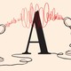 An illustration of the Atlantic "A" surrounded by two microphones, with red scribbles going between them