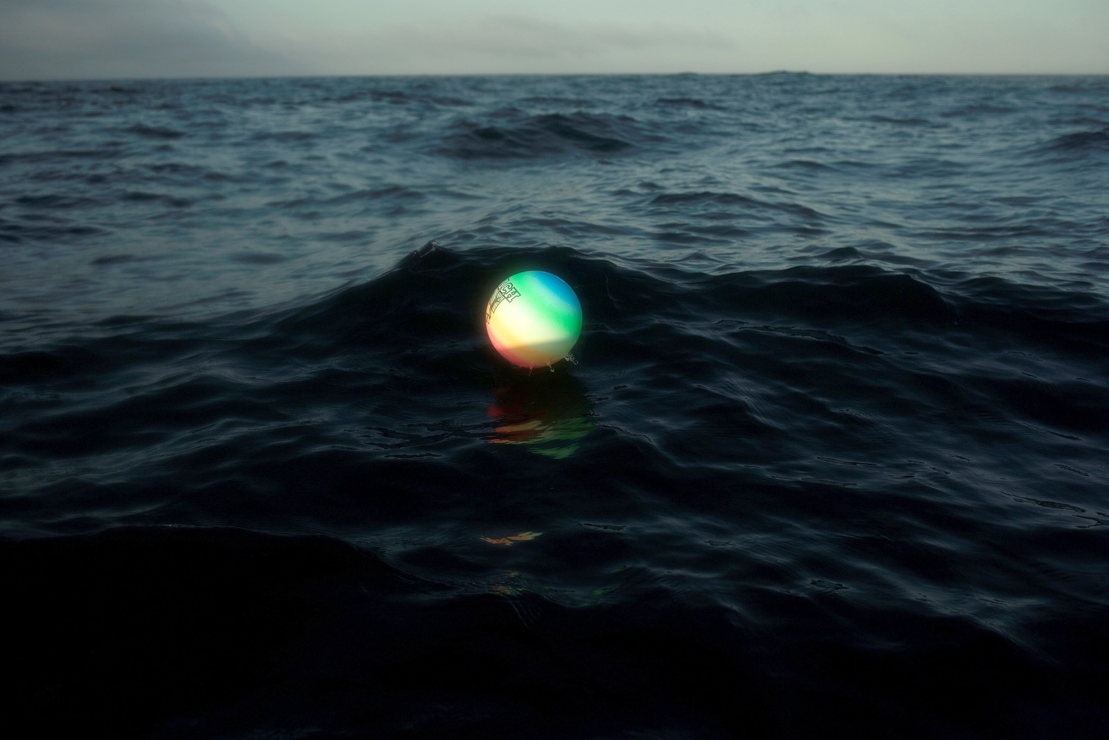 A plastic ball, floating in the open ocean