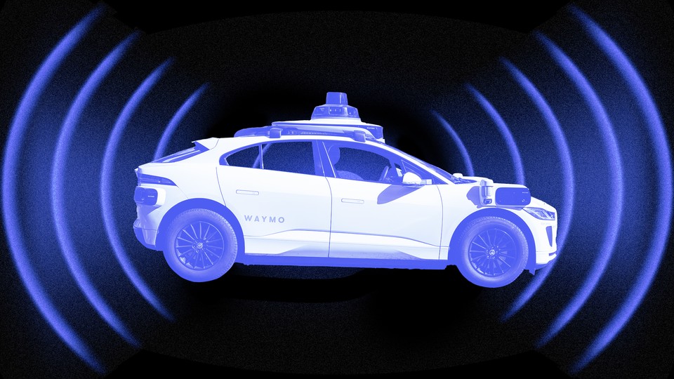 Photo-illustration of a Waymo car