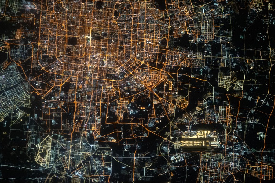A night view of Beijing, seen from space