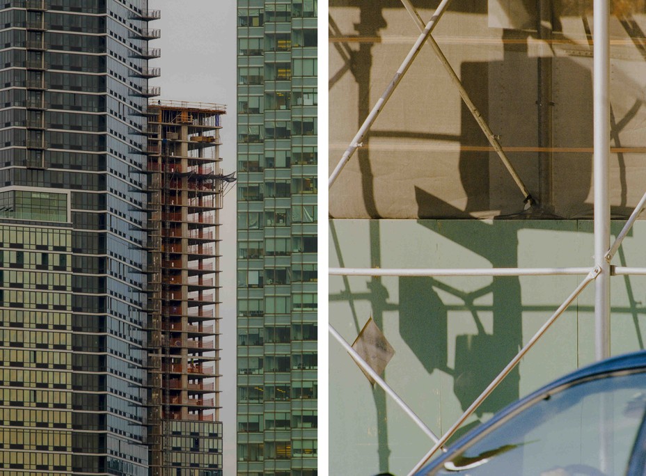 Diptych of a building and scaffolding