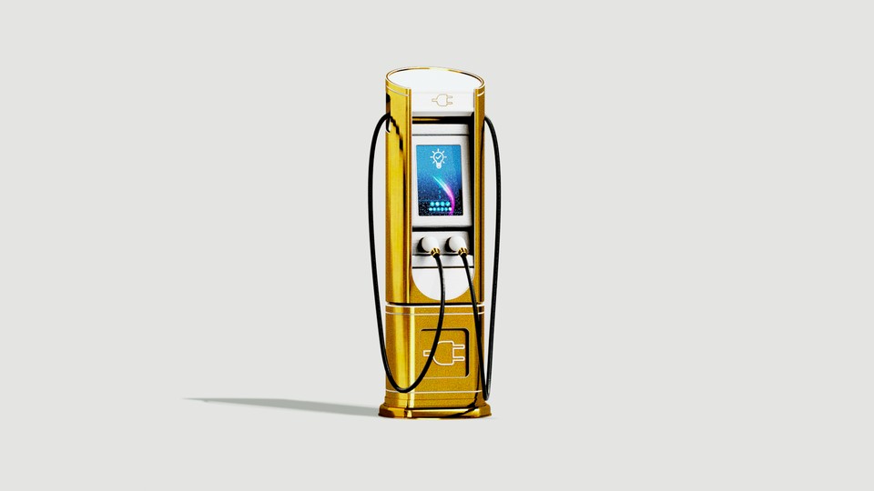 Illustration of an electric-vehicle charging station made of gold