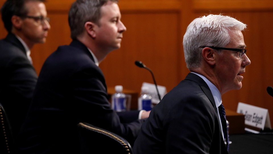 Google's Richard Salgado, Twitter's Sean Edgett, and Facebook's Colin Stretch testify.