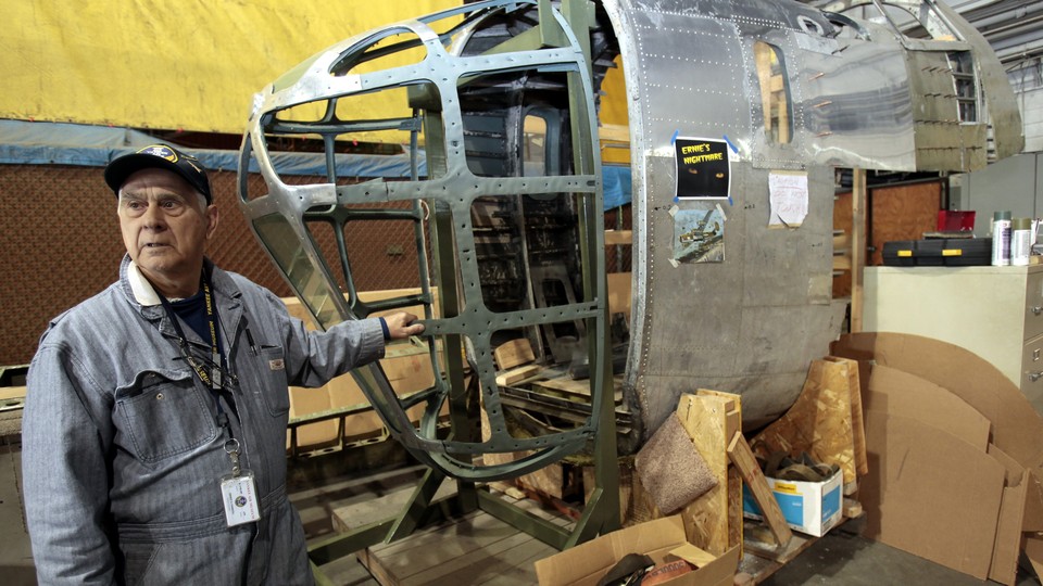 The restored nose and cockpit section of a World War II-era B-24 bomber