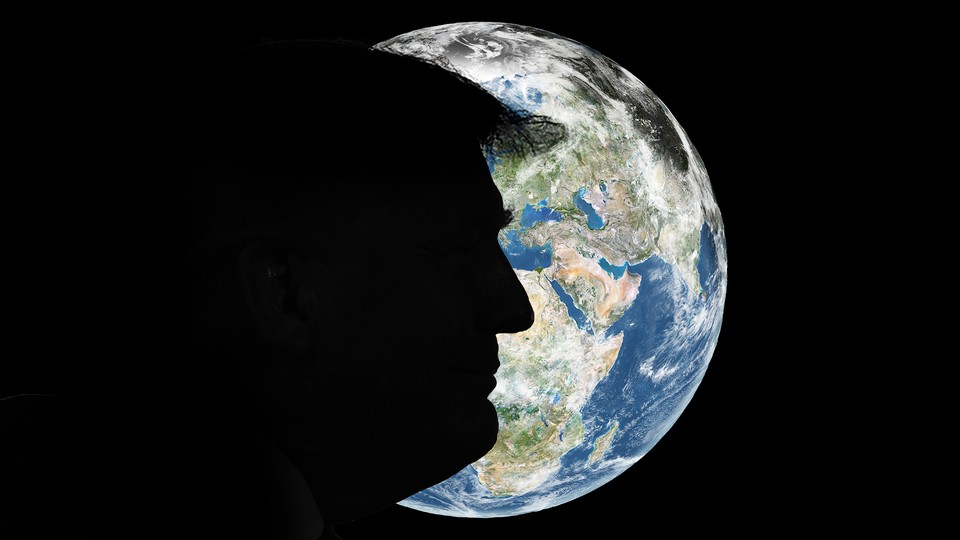 profile of donald trump with Earth in the background