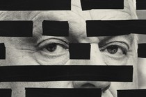 A photo of Hungarian Prime Minister Viktor Orbán with black lines running through it