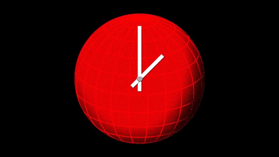 Two clock hands rotate, with Earth as the clock face.