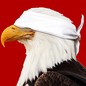 Illustration of a bald eagle wearing a blind fold.