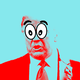 An illustration of Donald Trump with cartoon character eyes.