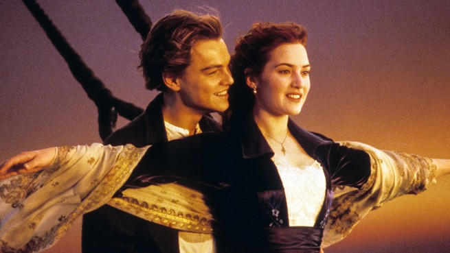 still of Kate Winslet and Leonardo DiCaprio from The Titanic