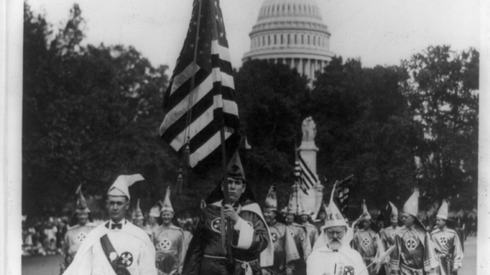 Klansmen parade in Washington, D.C. in 1926.