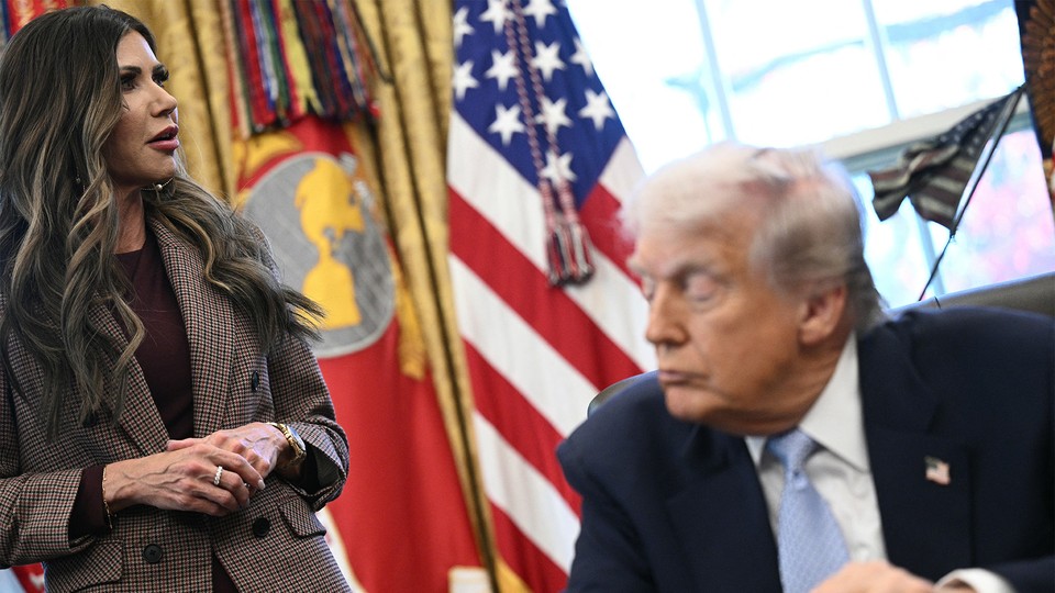 Kristi Noem (left) and Donald Trump (right)