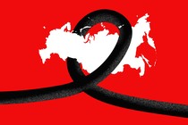 A map of Russia with rope tied around it