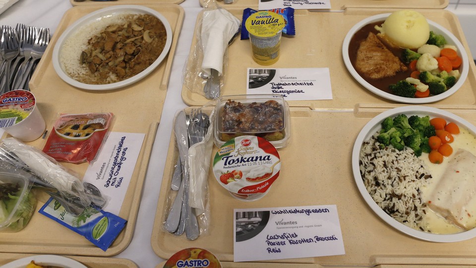 Meal trays are pictured at the Vivantes group of hospitals in Berlin.