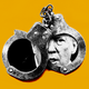 Illustration of a pair of handcuffs over a picture of Donald Trump's face