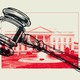 illustration of a gavel superimposed over a photo of the White House