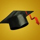 A graduation cap with a red arrow pointing downward for the tassel