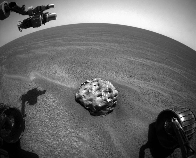 A meteorite lying on the surface of Mars