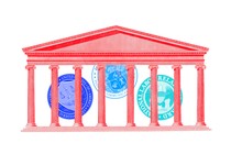 The Supreme Court building enclosing the seals of the seal of FTC, FCC, and NLRB agencies