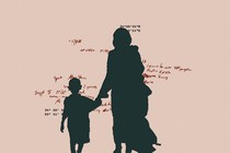 silhouette of woman and child with coordinates interspersed