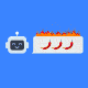 a robot with a speech bubble filled with chili peppers that is on fire