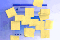 Sticky notes cover a social-media post