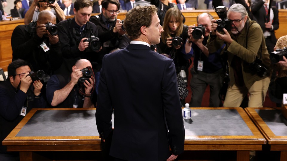 Mark Zuckerberg arrives to testify during a Senate Judiciary Committee hearing at the Dirksen Senate Office Building on January 31