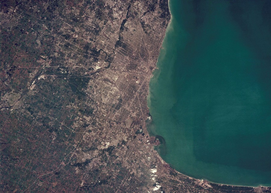 An orbital view of the metropolitan area of Chicago