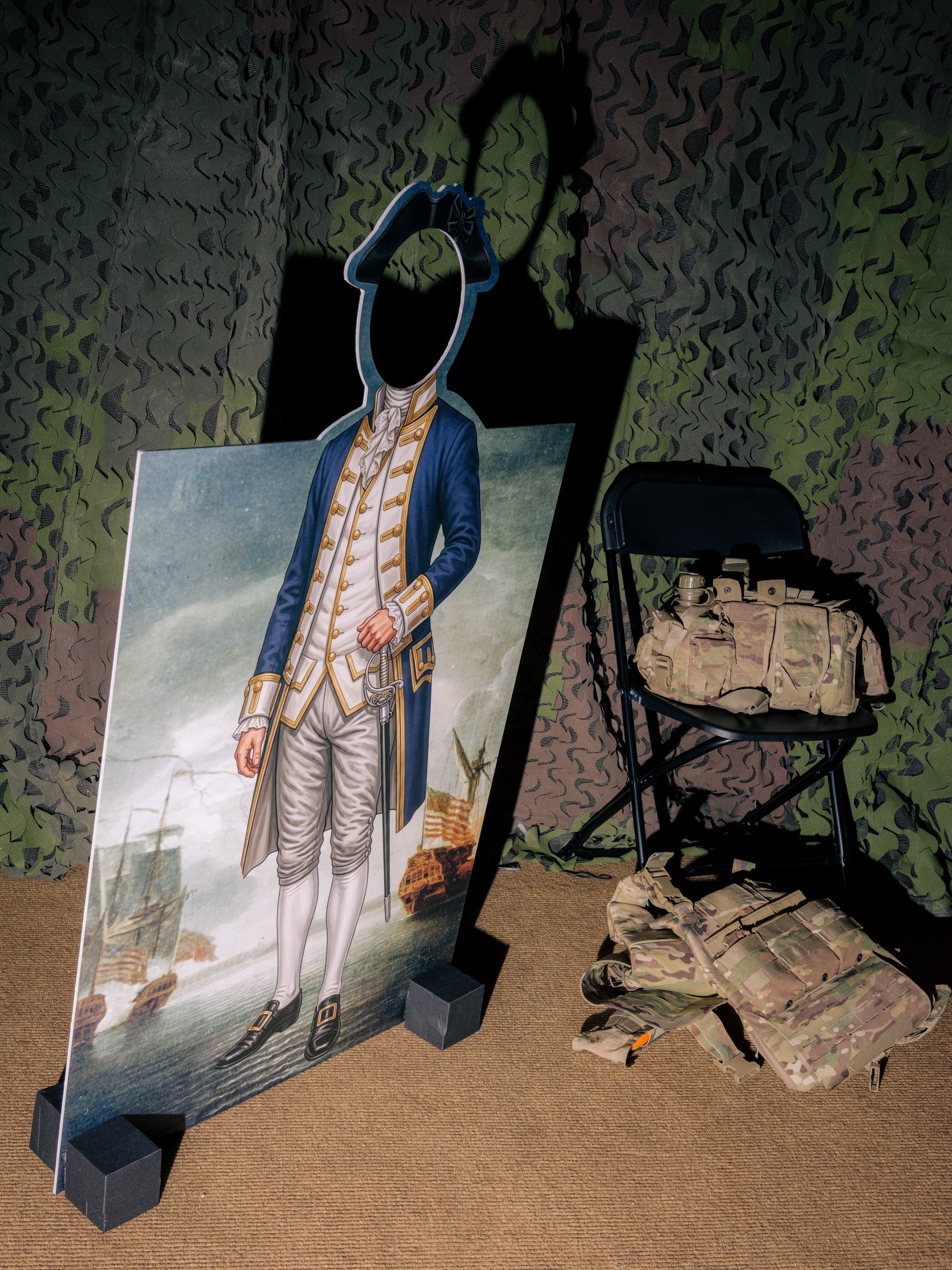 a cardboard cut out of a british explorer