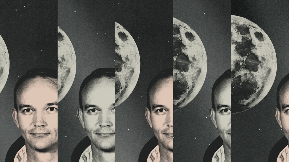 A collage of Michael Collins and the moon