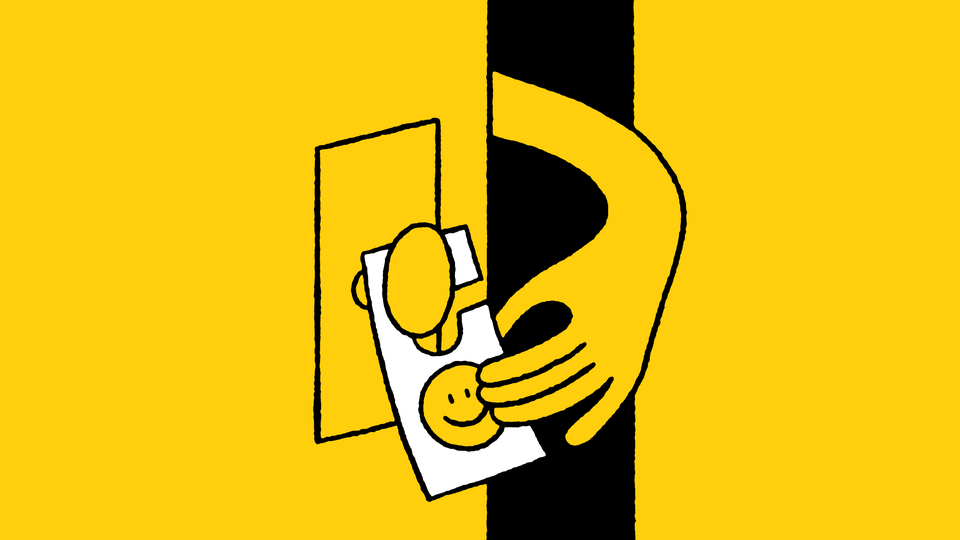 Illustration of a hotel privacy door sign marked with a smiley face.